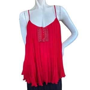 Free People Lingerie Babydoll Style Red Pleated Ruffle Button Trim Cami Large